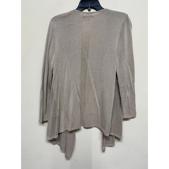 August Silk Open Front Knit Cardigan Women Med Taupe Lightweight Drape classic - Picture 4 of 4